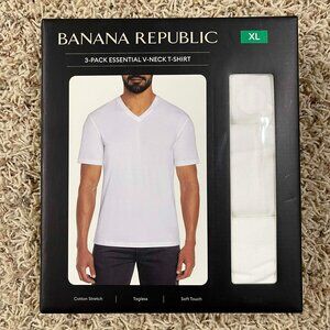 Banana Republic Men's V-Neck Tee T-Shirt White 3-Pack, Size